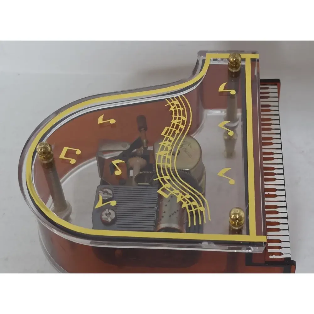Vintage Jokiwa Japan Grand Piano Music Box Clear Amber Plexiglass Nice Works